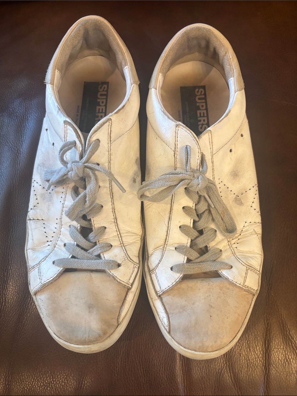 Golden Goose White Leather Sneakers with Gray Laces